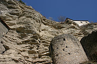 View looking up at the tower dating from 1135 AD. Knights of Roman or Celtic period located under the castle