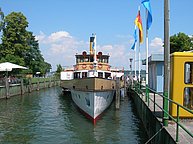 Boarding the Paddle Wheel Ferry, (Ludwig Fessler) on the lake of Chiemsee.