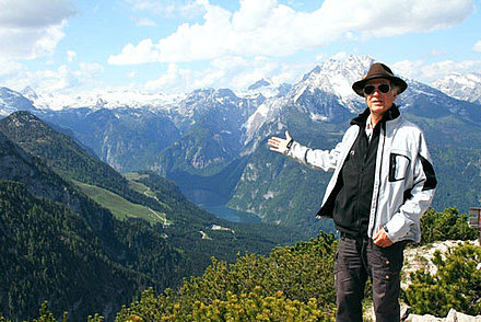 John on top of the Eagles Nest with a view over the Königsee